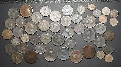 GREAT BRITAIN. Lot Of 47 Coins Mostly George III Including Cartwheel Pennies • $21.50