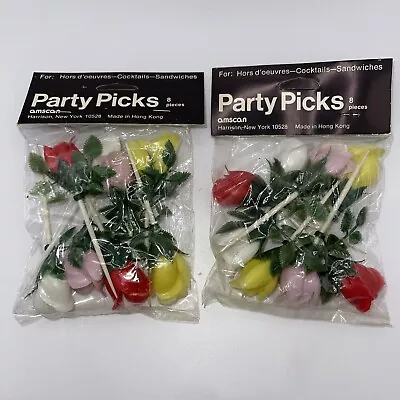 Vintage NEW Amscan Cupcake Sandwiches Party Picks - Lot Of 2 Packages - FLOWERS • $17