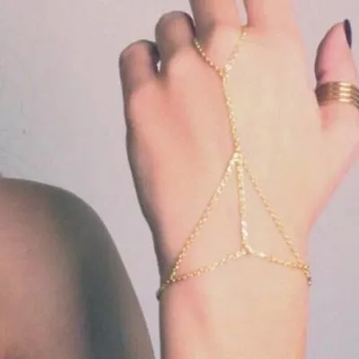 Sexy Beach Gold Bracelet Hand Chain Bangle Slave Finger Ring Harness Womens Uk • £3.88