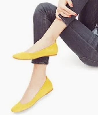 J.Crew Women's Cece Yellow Leather Ballet Flats Slip On! Size 5 • $36