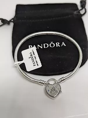 Pandora Moments Disney Heart Charm Snake Chain Bracelet Size 7.9 Inches • $52.99