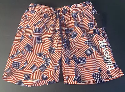 Brand New NWT Men's HURLEY American Flags Swim Trunks/Shorts Small Patriotic • $19.11