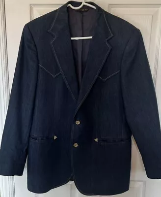 Vintage Haggar Mustang Western Blazer Jacket Two Button Denim Cowboy Mens 40 • $39.99