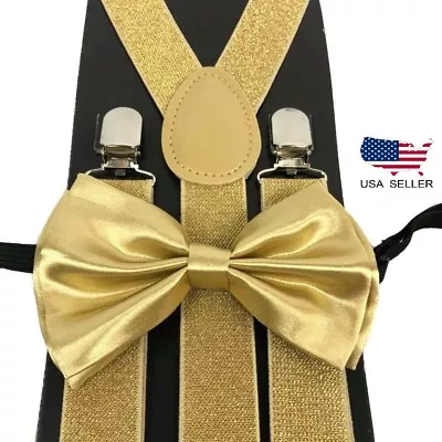 New Champagne Gold Suspender And Bowtie Tuxedo Dress Matching Color USA SELLER • $9.98