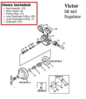 Victor SR460A Acetylene Regulator Rebuild/Repair Parts Kit W/ DIAPHRAGM • $23.98