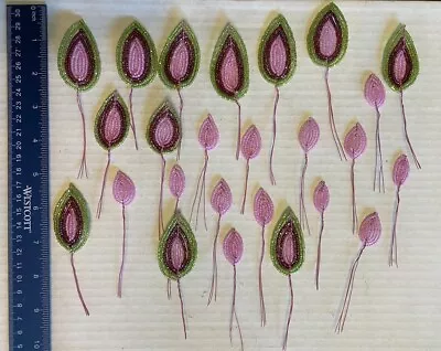 Vintage French Glass Seed Beaded FLOWERS Leaves Stems Components 25 Pcs Lot 18 • $26.99