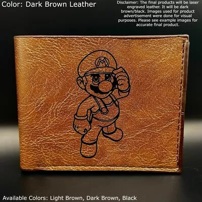 Custom Engraved SUPER MARIO Leather Bifold Wallet - 3 Color Choices • $22