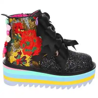 £44.99 • Buy Irregular Choice Land Of Dreams Black Floral Glitter Zip Up Platform Ankle Boots