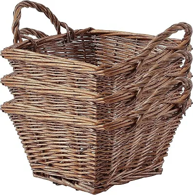 £8.99 • Buy BH Square Wicker Table Serving Basket Basket With Handles Food Fruits Kitchen X3