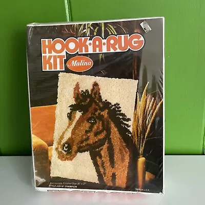 SEALED NEW NOS - Vintage Malina Hook-A-Rug Kit Area Rug 20  X 27  Horse Western • $33
