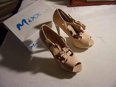  Mixx Shuz Platform Stilletto Size 9 Nude Monica Bow T-Strap Pump Shoes Box • $18.99