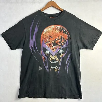 Vintage Marvel Magneto Men's Large Black Mad Engine X-Men FADED Mike Deodato Jr • $450