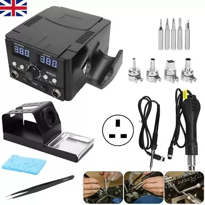 £59.85 • Buy 750W Iron Station Soldering Hot Air Gun 2 In 1 Desoldering Rework Digital Solder