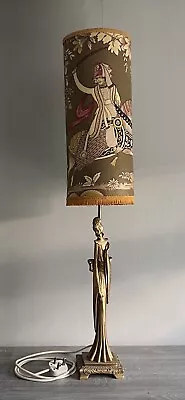 Chinese/Japanese Tall Gold Figural Table Lamp With Antique Printed Shade • £480