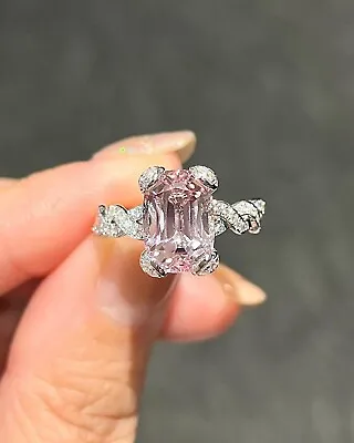 4.17Ct Emerald Natural Morganite Diamond Wedding Ring 14K White Gold Size 5 6 7 • $667.85