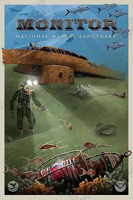 Monitor National Marine Sanctuary System Poster NOAA Oceanic Prints • $70