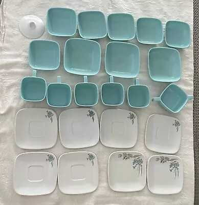 VTG BROOKPARK Melamine Plastic TURQUOISE Blue 25 Pc Lot Cups Saucers Bowl Dish • $52