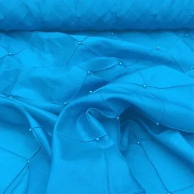 Silky Taffeta PEARL Diamond Stitch Fabric Quilted Dress Curtains 60  TURQUOISE • £9.99