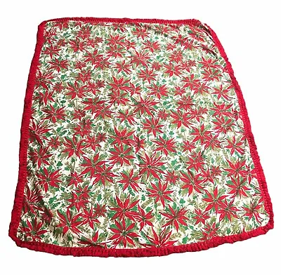 Vintage Poinsettia Tablecloth MCM Handmade Fringe 50x69” Christmas Holiday READ • $27.99
