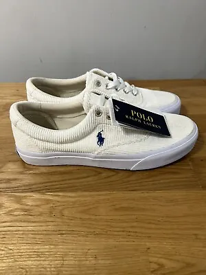 Polo Ralph Lauren Cord Trainers White Size 7.5 UK Logo Casual Summer Sneakers  • £40