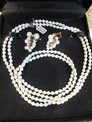 Miriam Haskell Beaded Necklace 58  Long White Glass With Screw Earrings • $50