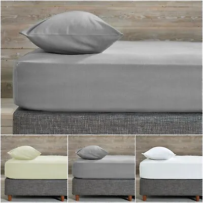 100% Egyptian Cotton Fitted Sheet 30cm 40cm Deep Bed Sheets Double King Size • £8.99