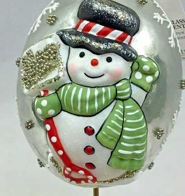 $40 • Buy Brand New Vaillancourt Folk Art Polish Glass Beaded Snowman Christmas Ornament