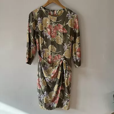 Vintage 80s ULTRA DRESS Floral Wrap Knee Length Tropical Cottagecore Tea Party S • $43