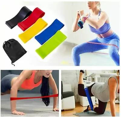 Resistance Loop Bands Natural Latex Set Of 5  Hip Band Gym Exercise Guide Bag • $9.99