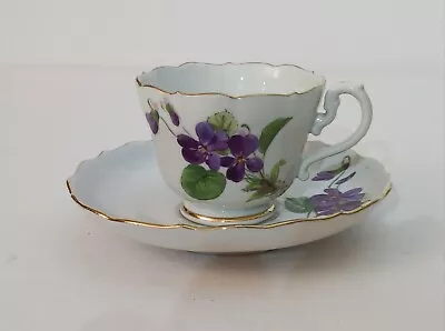 Antique Meissen Purple Floral Demitasse Cup And Saucer Circa. 1860-1900 • $95
