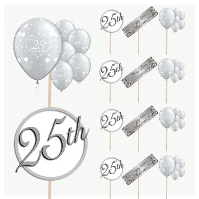 25th Silver Wedding Anniversary Cake & Food Party Decorations Picks Toppers 14PK • £5.99