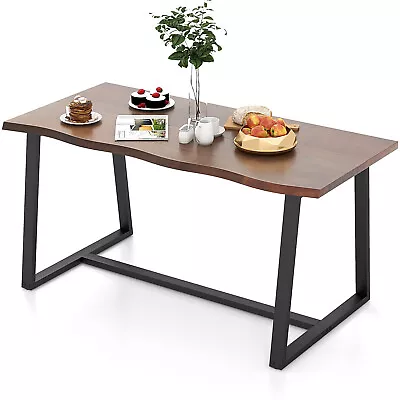 63  Large Dining Table For 4-6 People W/ Wavy Edge Heavy-duty Metal Frame Coffee • $249.99