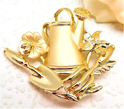 Vintage Ajc Gold Tone Water Can Gardening Brooch • $8