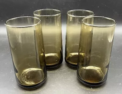 Set 4 Mid Century Modern Drinking Glasses Tumblers Iced Tea Smoke Amber Vintage • $24