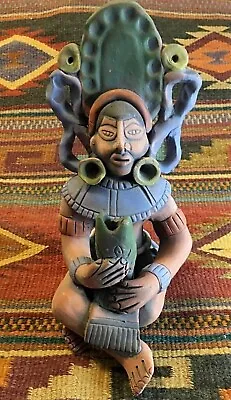 Vintage Mayan Aztec Clay/Terracotta Figure Holding Fish 9  Tall • $24.99