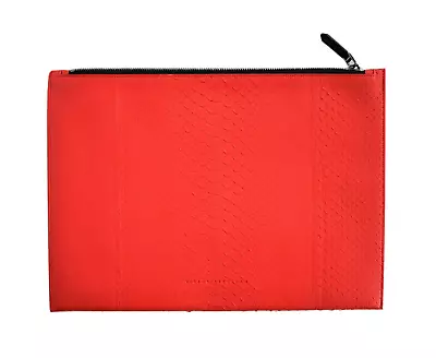 $1045 VICTORIA BECKHAM Red PYTHON SNAKESKIN Large Simple Flat POUCH Clutch FOLIO • $295