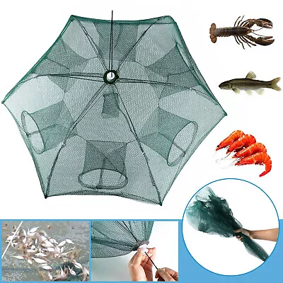 6 Hole Foldable Fishing Bait Trap Crab Net Crawdad Shrimp Cast Cage Fish Minnow • $11.41