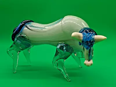 Vintage Hand Blown Glass Turquoise Swirl Glass Bull Toro Large Read • $19.99