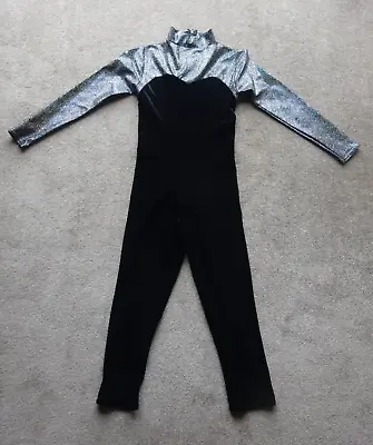 Girl's Dance/Acro Black & Silver Catsuit Size 2 (approx 8-12) From Danse Dezines • £9.99