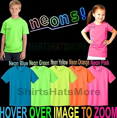 Youth Cotton Blend NEON T-Shirt Child Kids Boys Girls Sizes XS S M L XL NEW • $11.50
