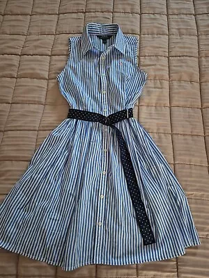 Girls Kids Childs Polo Ralph Lauren Stripey Blue/White Sleeveless Dress Age 12 • £27