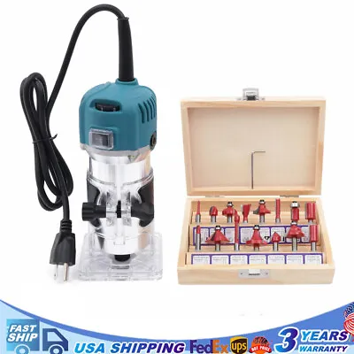 Wood Router Tool Compact Trim Router With 6 Variable Speed 15 Wood Router Bits • $47.98