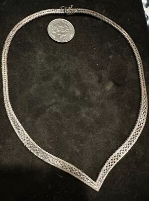 Sterling Silver 925 NECKLACE Braided Braided Link Herringbone V Chain 17” Italy • $14.99