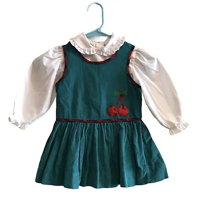 Vintage 90’s Toddler Girl Dress And Shirt Cherries Corduroy Ruffles Size 3T • $19.88