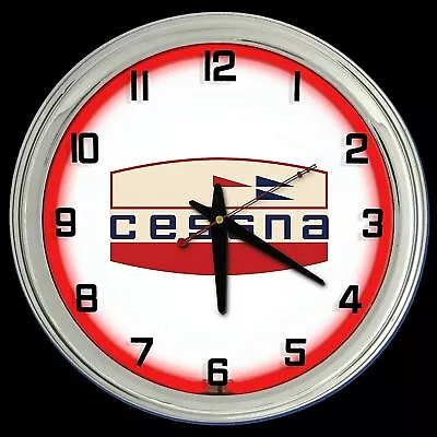16  CESSNA Aircraft Old Logo Sign Red Neon Clock • $205.46