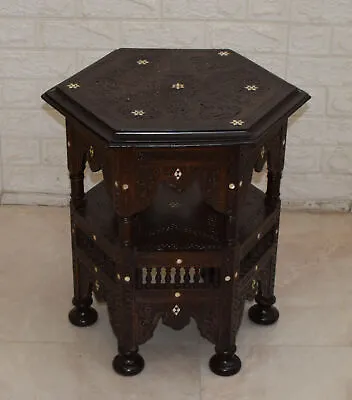 Vintage 21  Moroccan Side Table Handcrafted Brown Wood Coffee End Bedside Table • $750