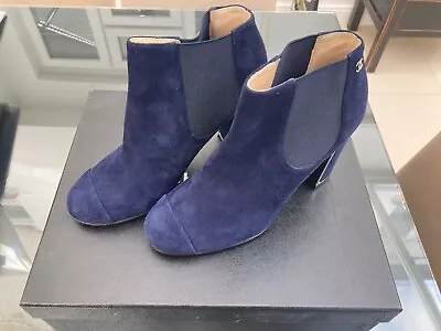 Suede Chanel Ankle Boots - Navy - Silver CC - EU 35.5 UK 3 - Excellent Condition • £139