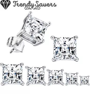 £2.99 • Buy Men Women Kids 18K Gold Plated Square Diamond Cut Clear Silver Ear Stud Earrings