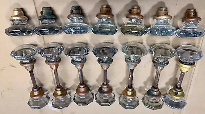 Vintage Antique  Glass Door Knob Handles - 7 Sets And 7 Singles All Eight Point • $190