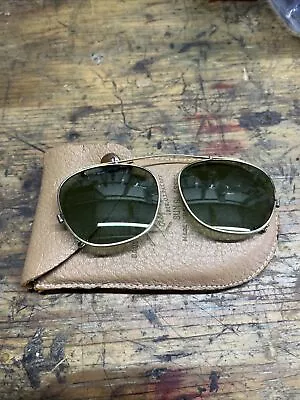 Ray-Ban Vintage Caravan Shooter Green Clip On Sunglasses G-15 Style Leather Case • $110.72